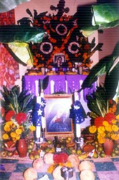 A household altar or ofrenda for the Day of the Dead